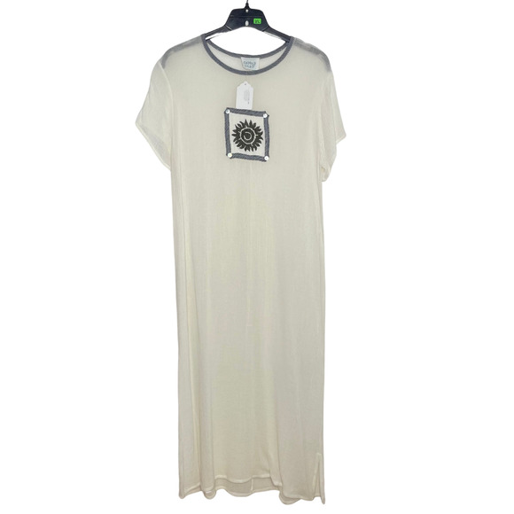 NEW Sheer White Maxi Dress M Open Knit Patchwork Coastal Boho Beachy Hippie - Picture 1 of 7